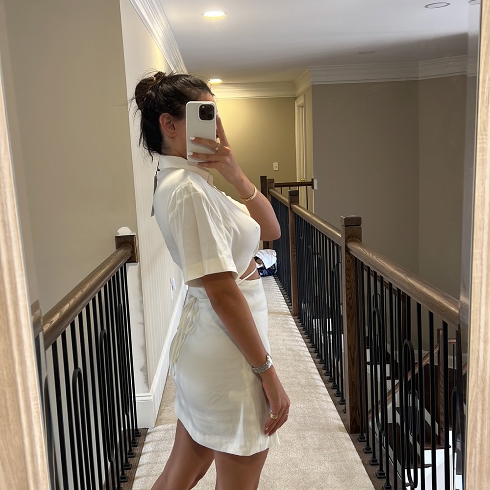 ZARA CUT OUT LINEN BLEND DRESS - Picture 15 of 16